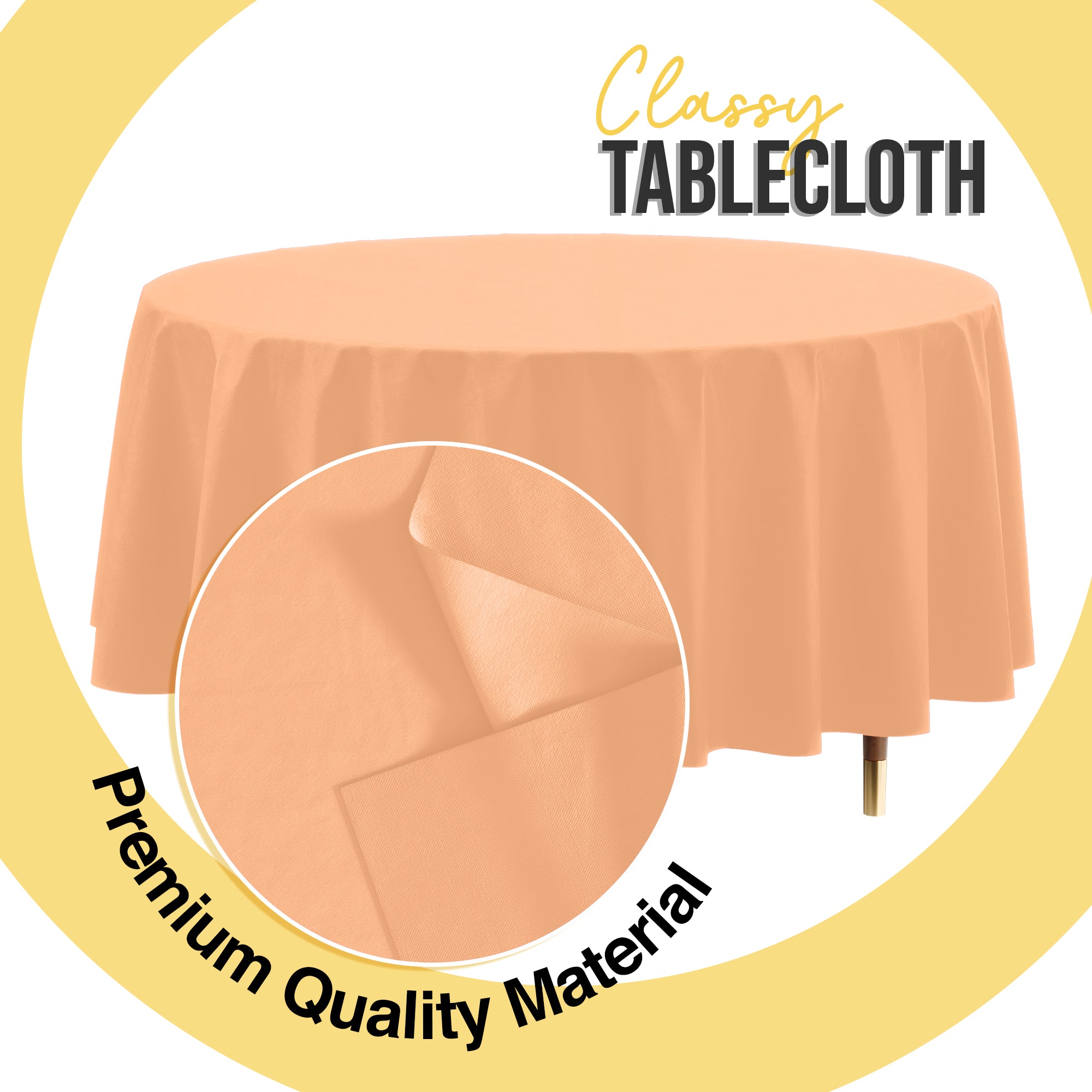 Premium Round Peach Plastic Table Cover | 84 in.