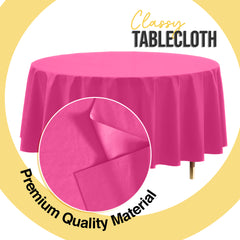 Premium Round Cerise Plastic Table Covers | 6 Pack | 84 in.
