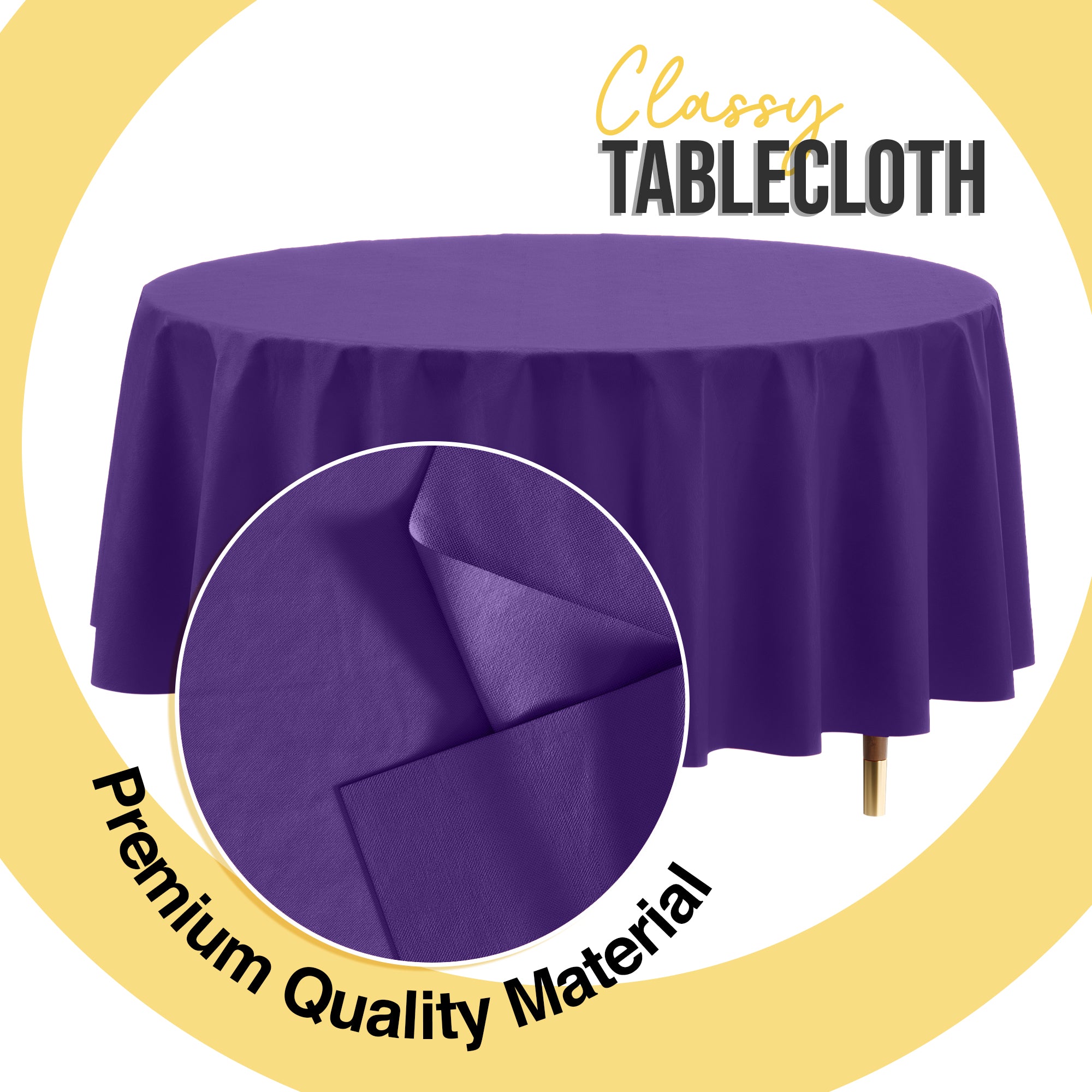 Premium Round Purple Plastic Table Cover | 84 in. | Case of 96
