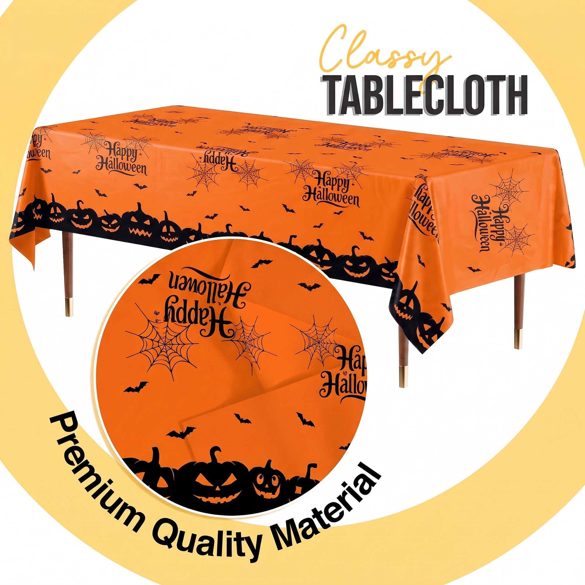 Happy Halloween Orange Plastic Table Cover | 54 in. x 108 in. | Case of 96
