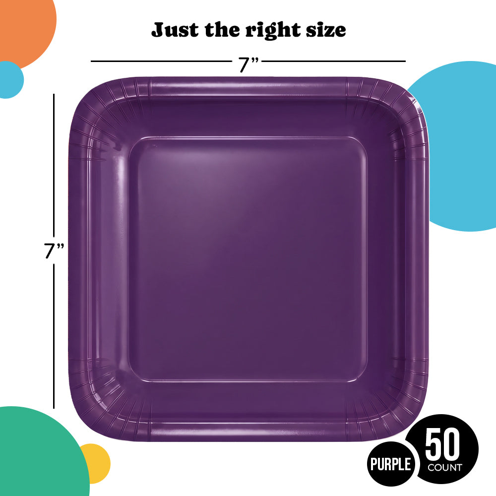 7 In. Purple Square Paper Plates - 50 Ct.