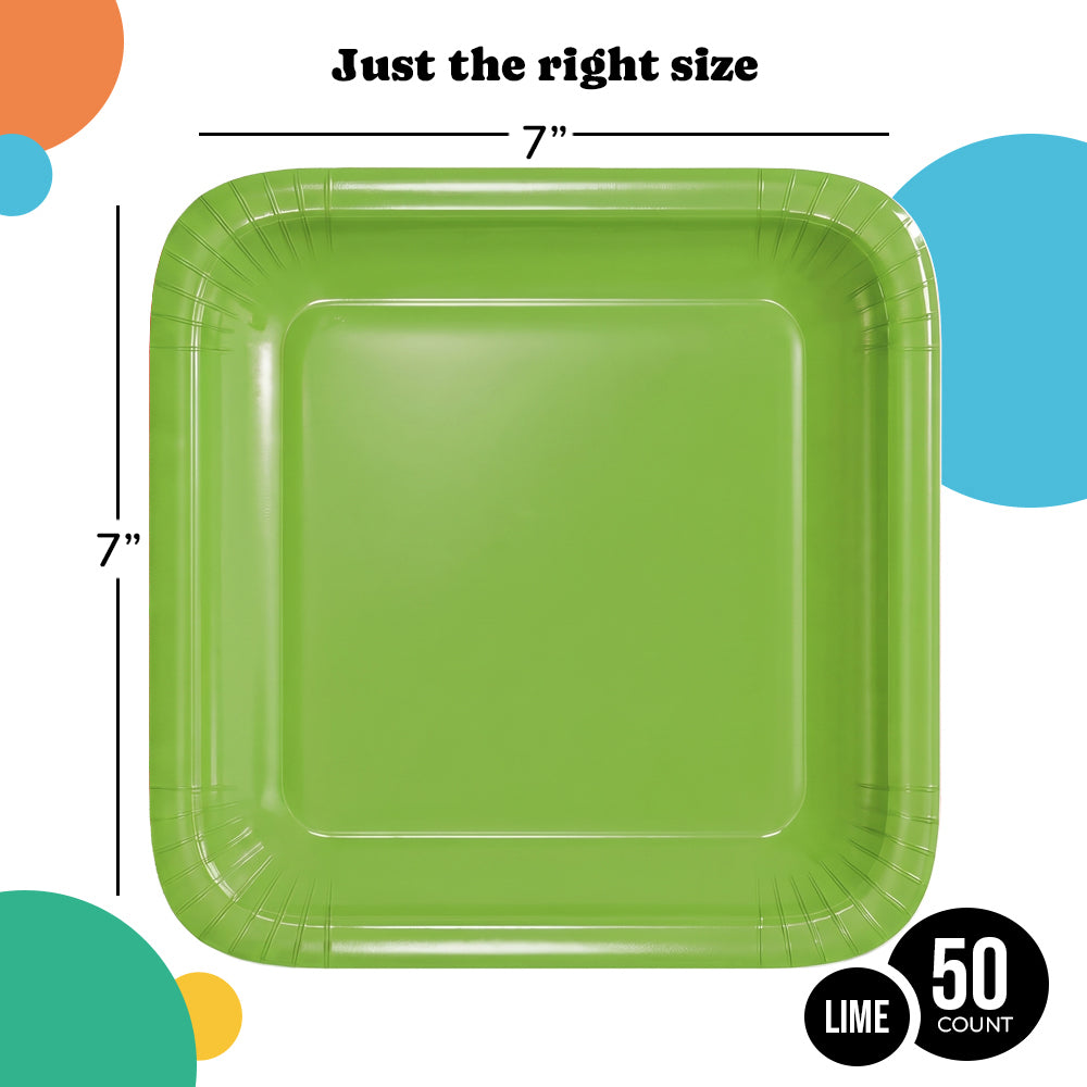 7 In. Lime Square Paper Plates - 50 Ct.