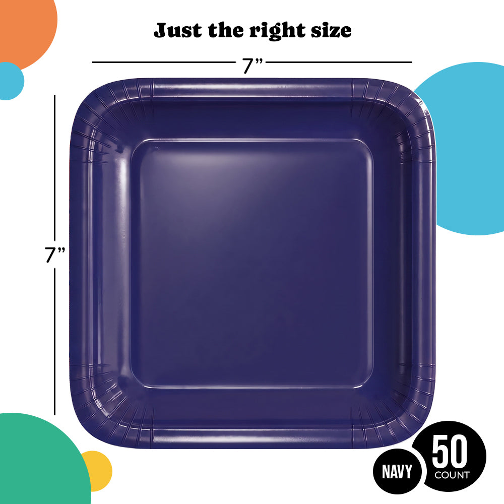 7 In. Navy Square Paper Plates - 50 Ct.