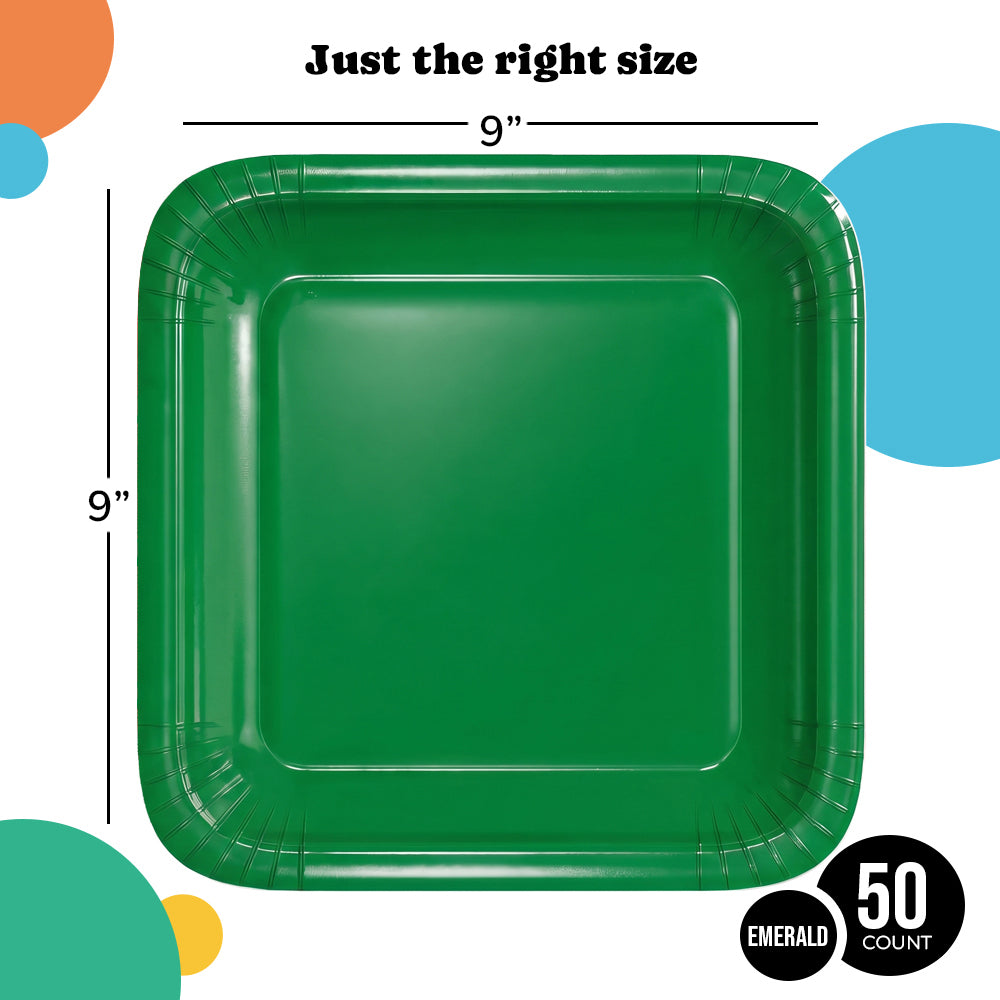 9 In. Emerald Green Square Paper Plates - 50 Ct.