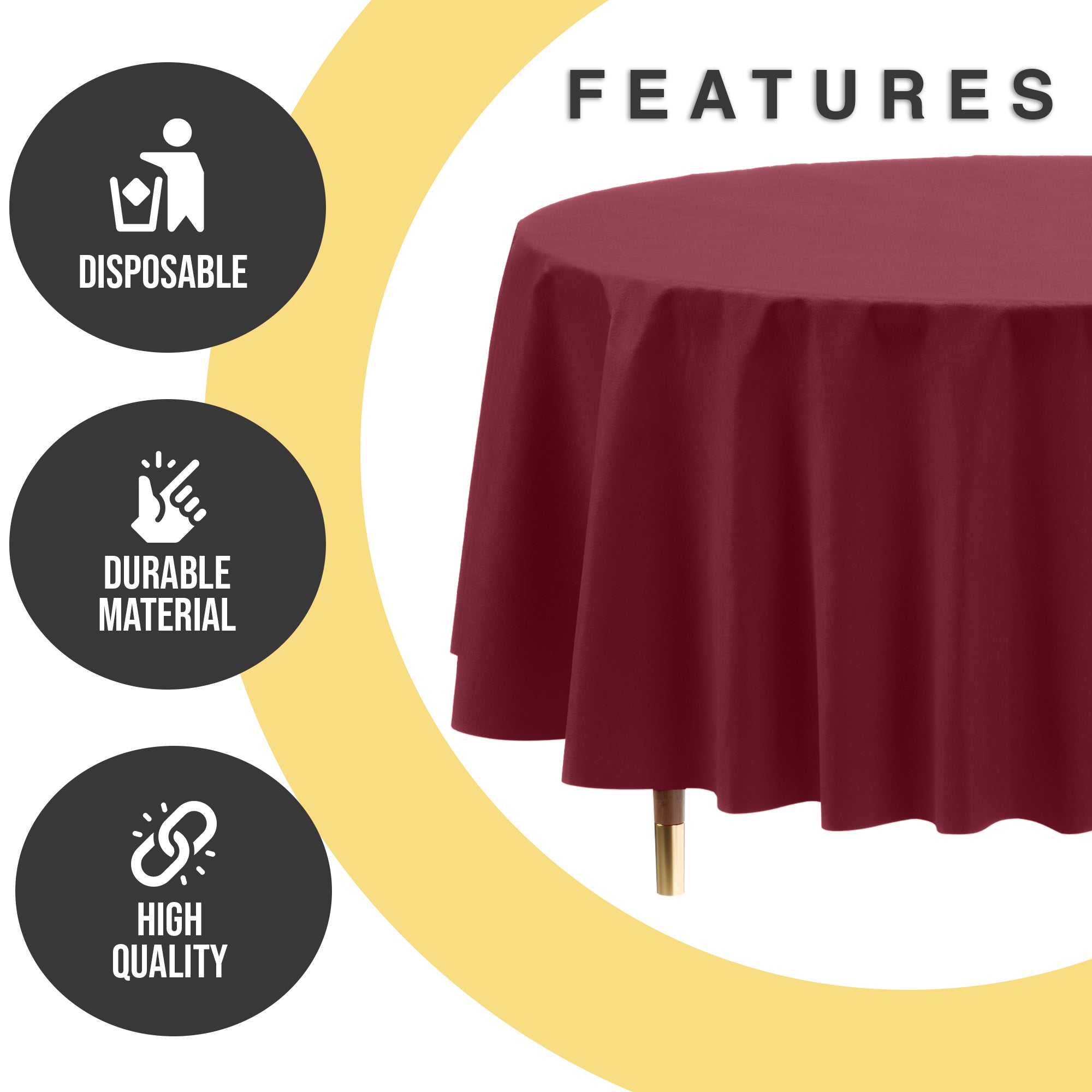 Premium Round Burgundy Plastic Table Covers | 6 Pack | 84 in.