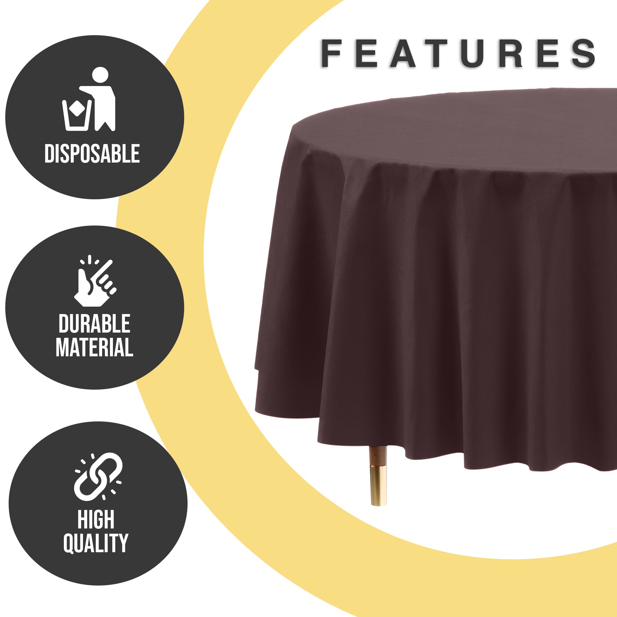 Premium Round Brown Plastic Table Covers | 12 Pack | 84 in.