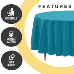 Premium Round Turquoise Plastic Table Covers | 6 Pack | 84 in.