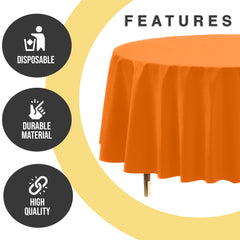 Premium Round Orange Plastic Table Covers | 6 Pack | 84 in.