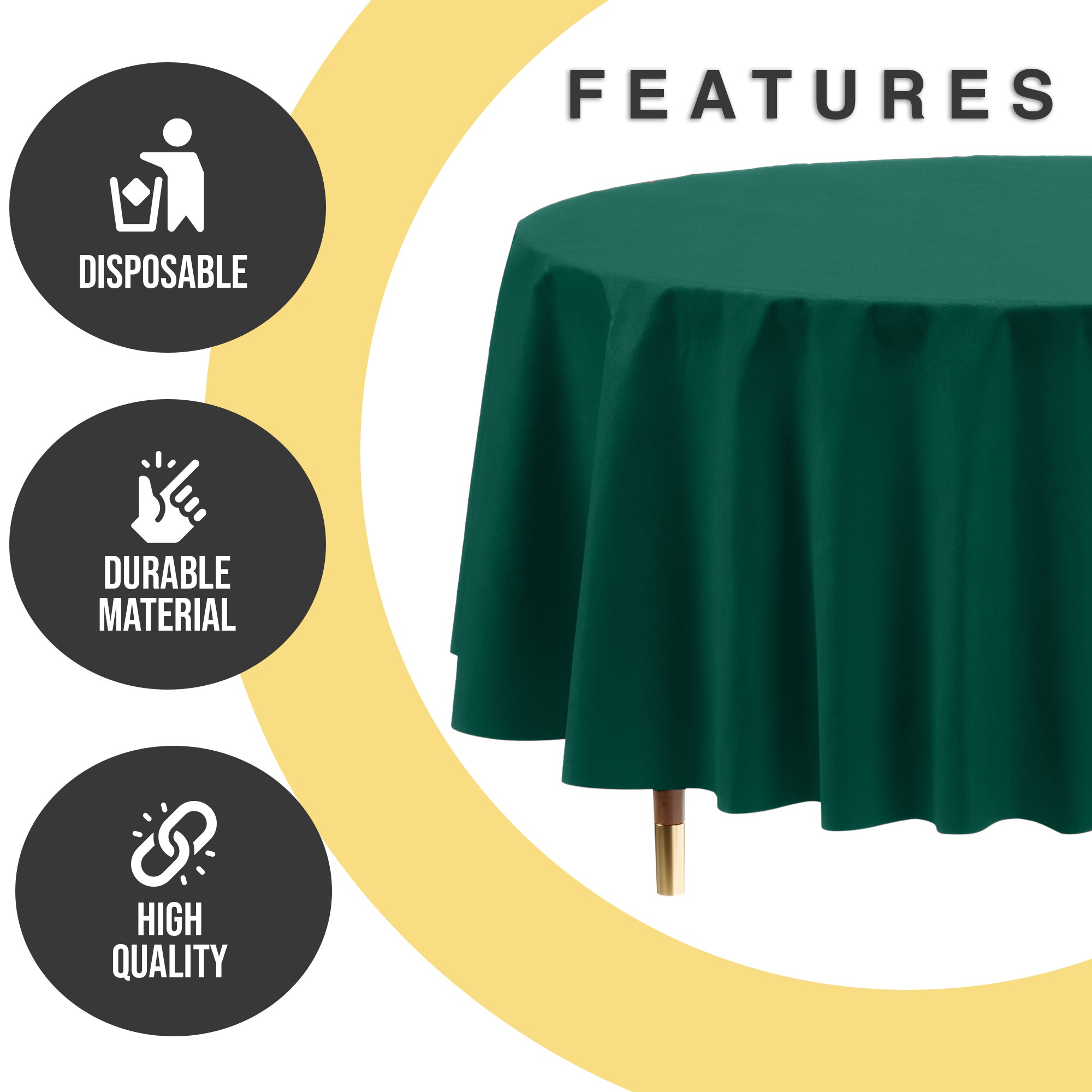 Premium Round Dark Green Plastic Table Covers | 6 Pack | 84 in.