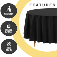 Premium Round Black Plastic Table Covers | 6 Pack | 84 in.