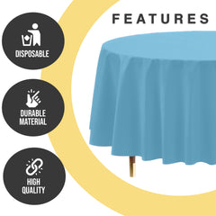 Premium Round Sky Blue Plastic Table Covers | 12 Pack | 84 in.