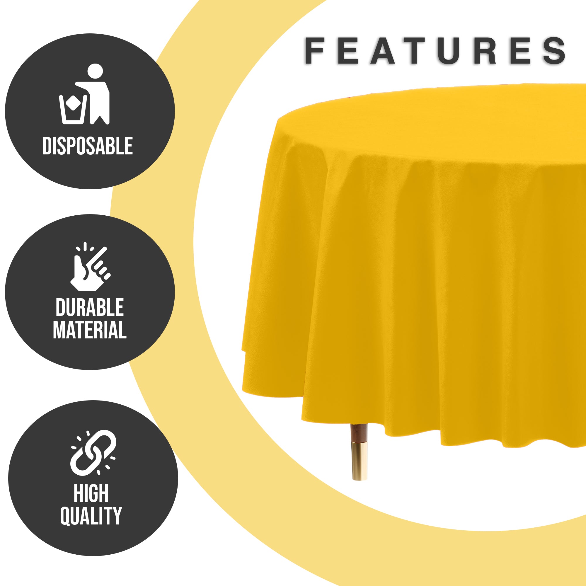 Premium Round Yellow Plastic Table Covers | 6 Pack | 84 in.