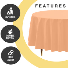 Premium Round Peach Plastic Table Covers | 12 Pack | 84 in.