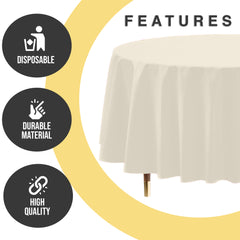 Premium Round Ivory Plastic Table Cover | 84 in. | Case of 96