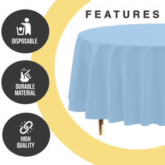 Premium Round Light Blue Plastic Table Cover | 84 in. | Case of 96