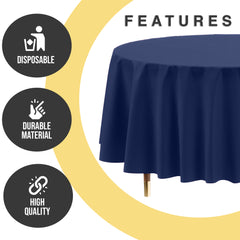 Premium Round Navy Blue Plastic Table Cover | 84 in.