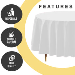 Premium Round White Plastic Table Covers | 6 Pack | 84 in.