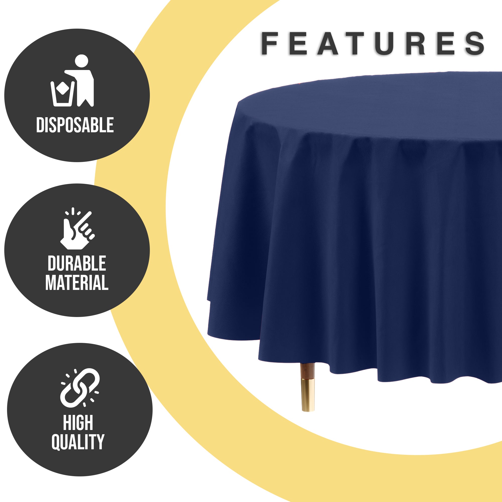 Premium Round Navy Blue Plastic Table Covers | 12 Pack | 84 in.