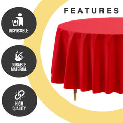 Premium Round Red Plastic Table Covers | 6 Pack | 84 in.