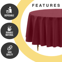 Premium Round Burgundy Plastic Table Cover | 84 in.
