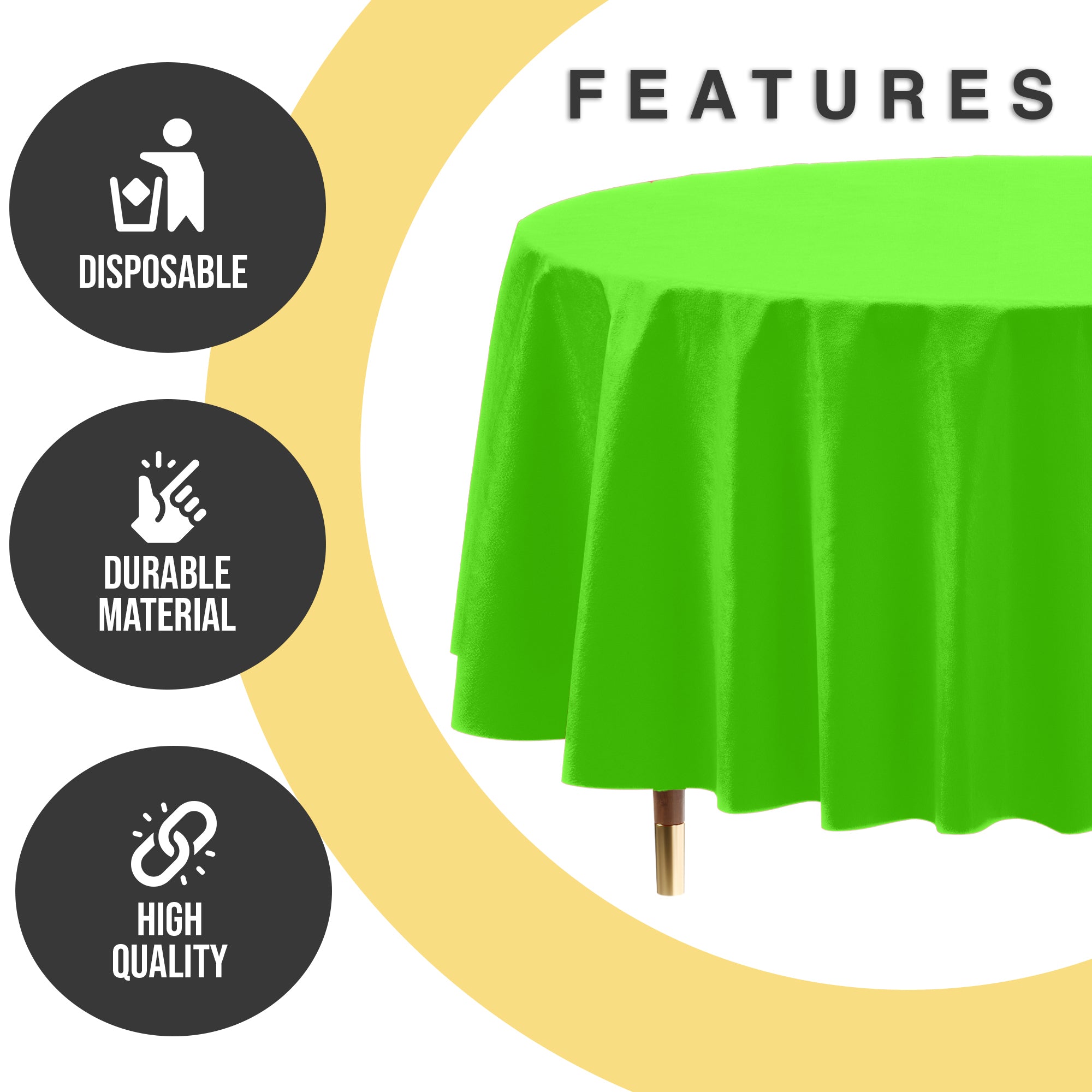 Premium Round Lime Green Plastic Table Cover | 84 in. | Case of 96