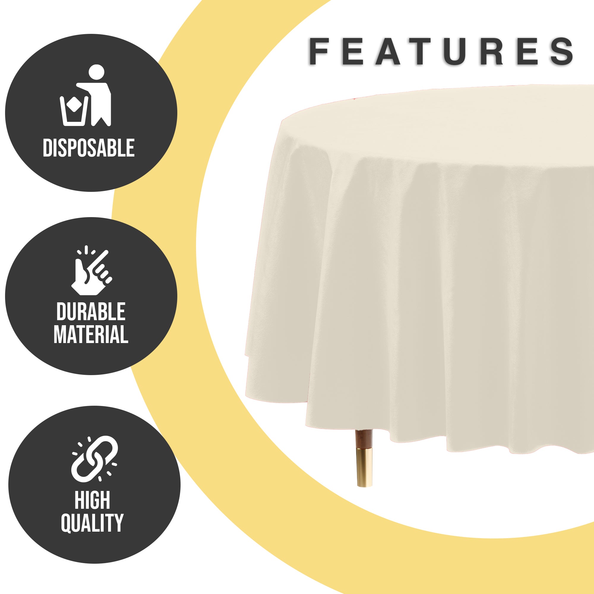 Premium Round Ivory Plastic Table Covers | 12 Pack | 84 in.