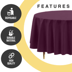 Premium Round Plum Plastic Table Covers | 12 Pack | 84 in.