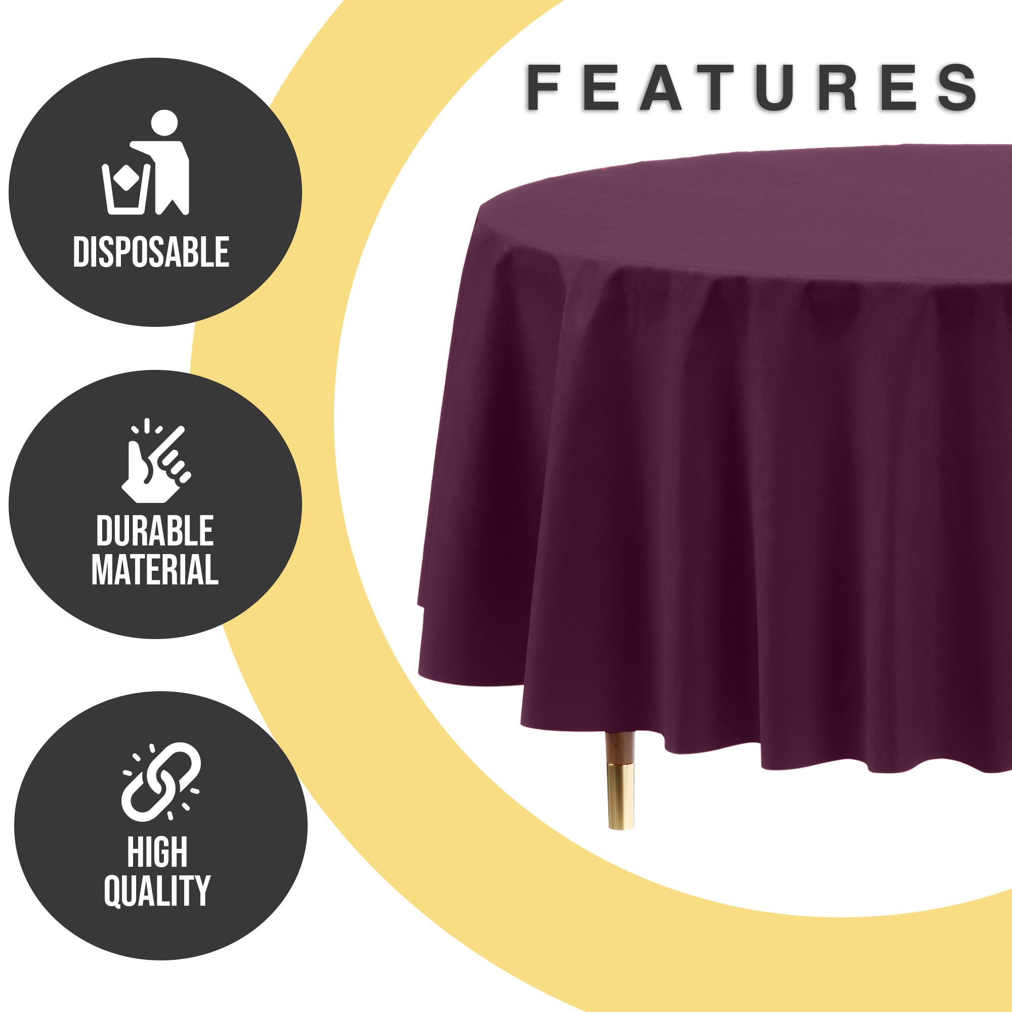 Premium Round Plum Plastic Table Cover | 84 in. | Case of 96