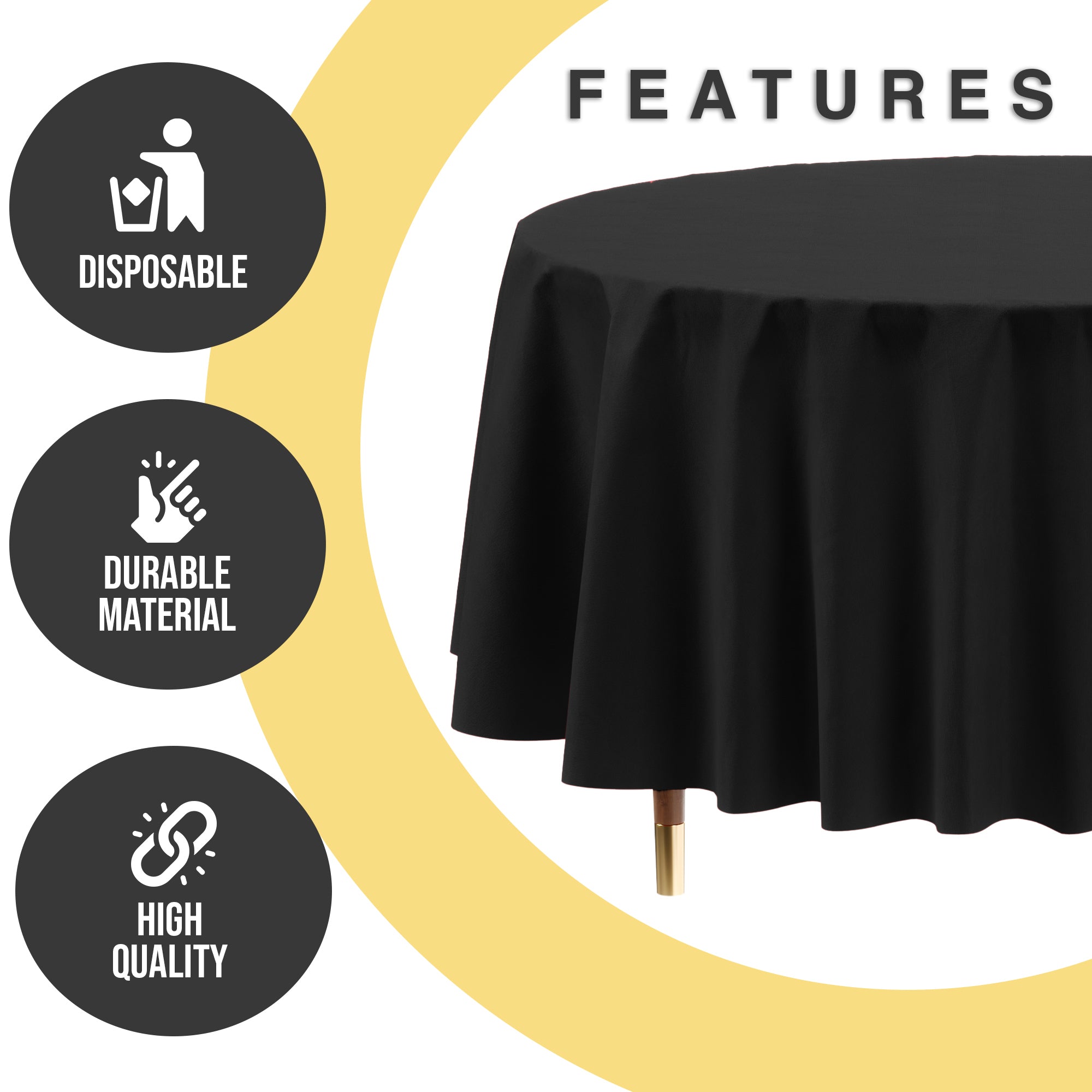 Premium Round Black Plastic Table Covers | 12 Pack | 84 in.
