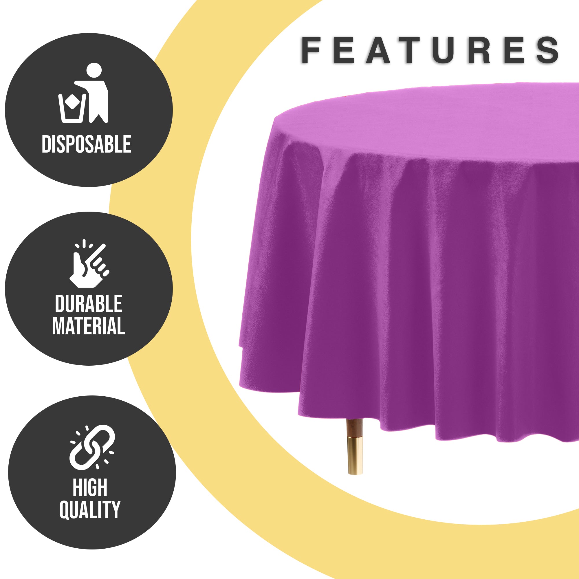Premium Round Magenta Plastic Table Covers | 6 Pack | 84 in.