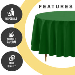 Premium Round Emerald Green Plastic Table Cover | 84 in. | Case of 96