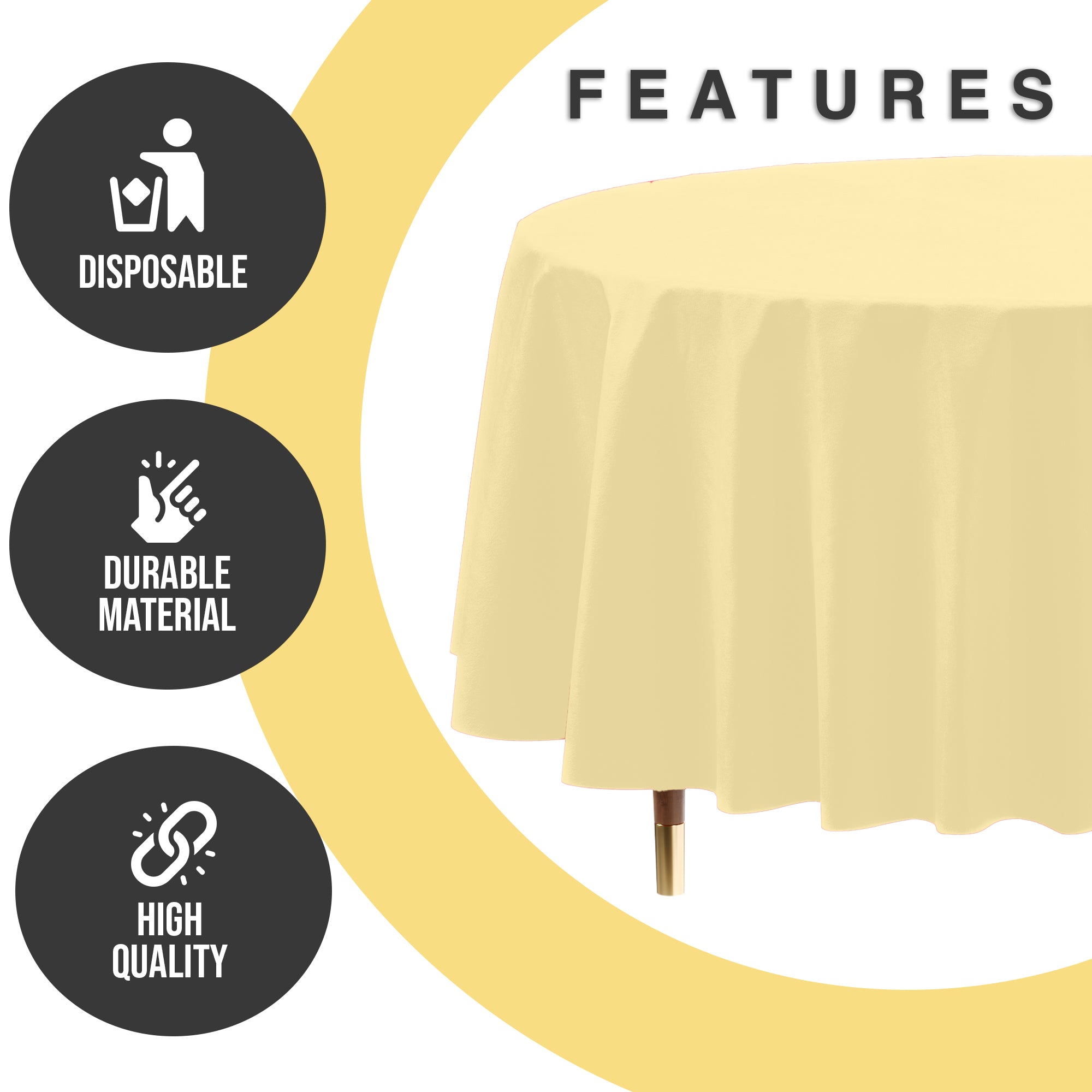 Premium Round Light Yellow Plastic Table Covers | 6 Pack | 84 in.
