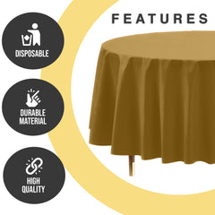 Premium Round Gold Plastic Table Cover | 84 in.