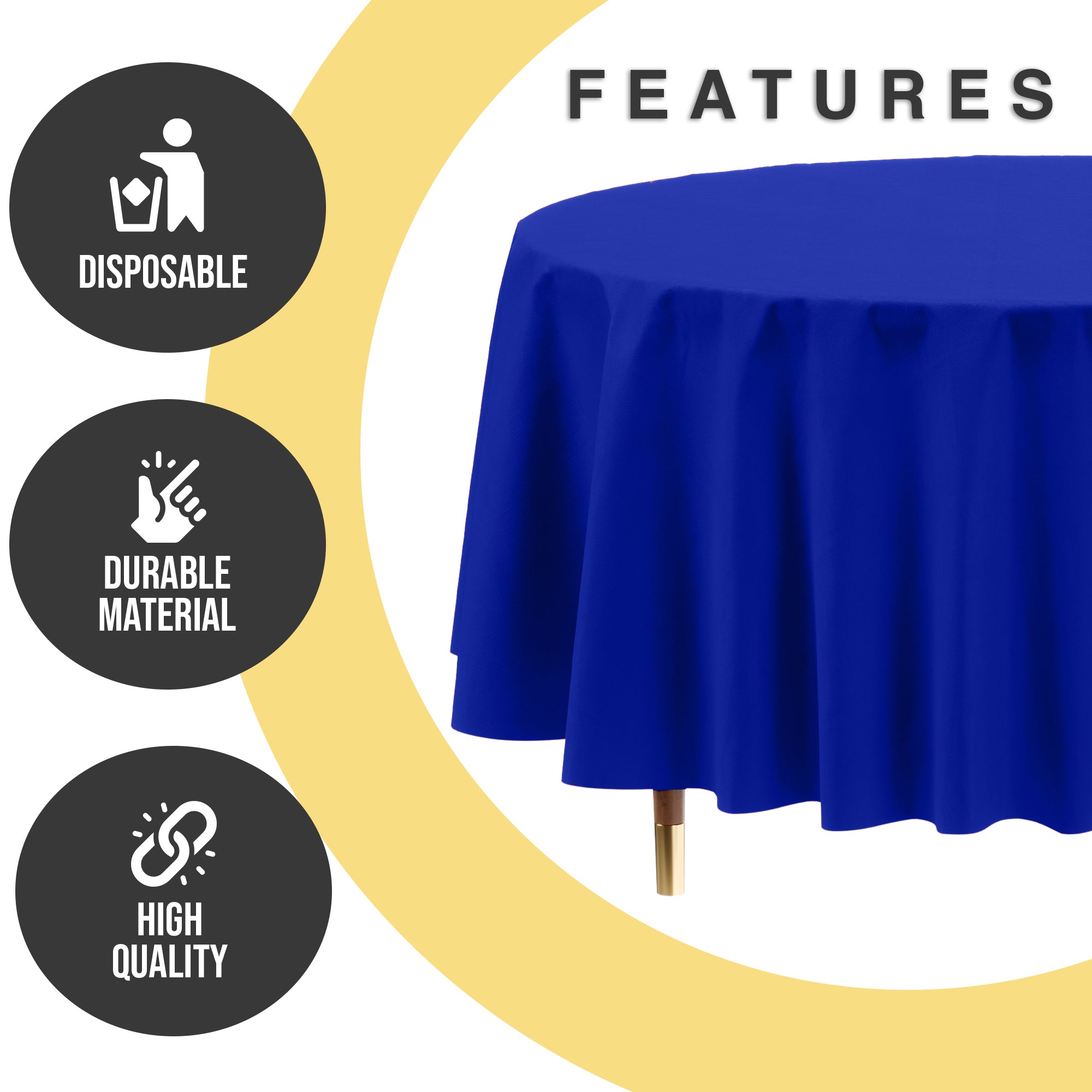 Premium Round Dark Blue Plastic Table Cover | 84 in. | Case of 96