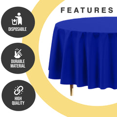 Premium Round Dark Blue Plastic Table Cover | 84 in. | Case of 96