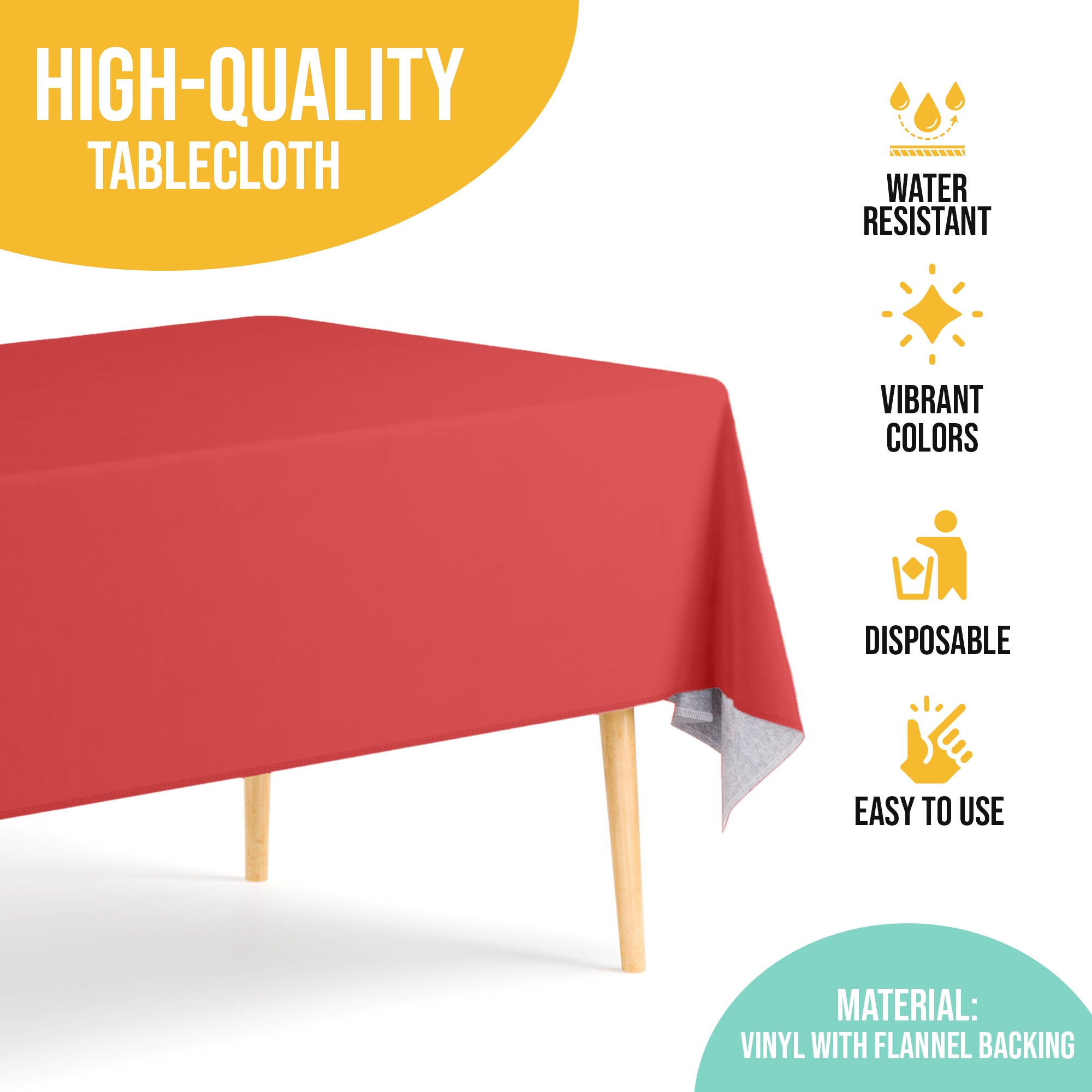 Red Gingham Flannel Backed Plastic Table Cover 54 in. x 70 in.