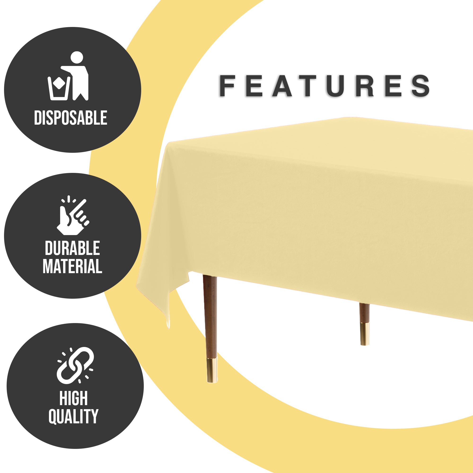 Premium Light Yellow Plastic Table Cover | Case of 96 | 54 in. x 108 in.