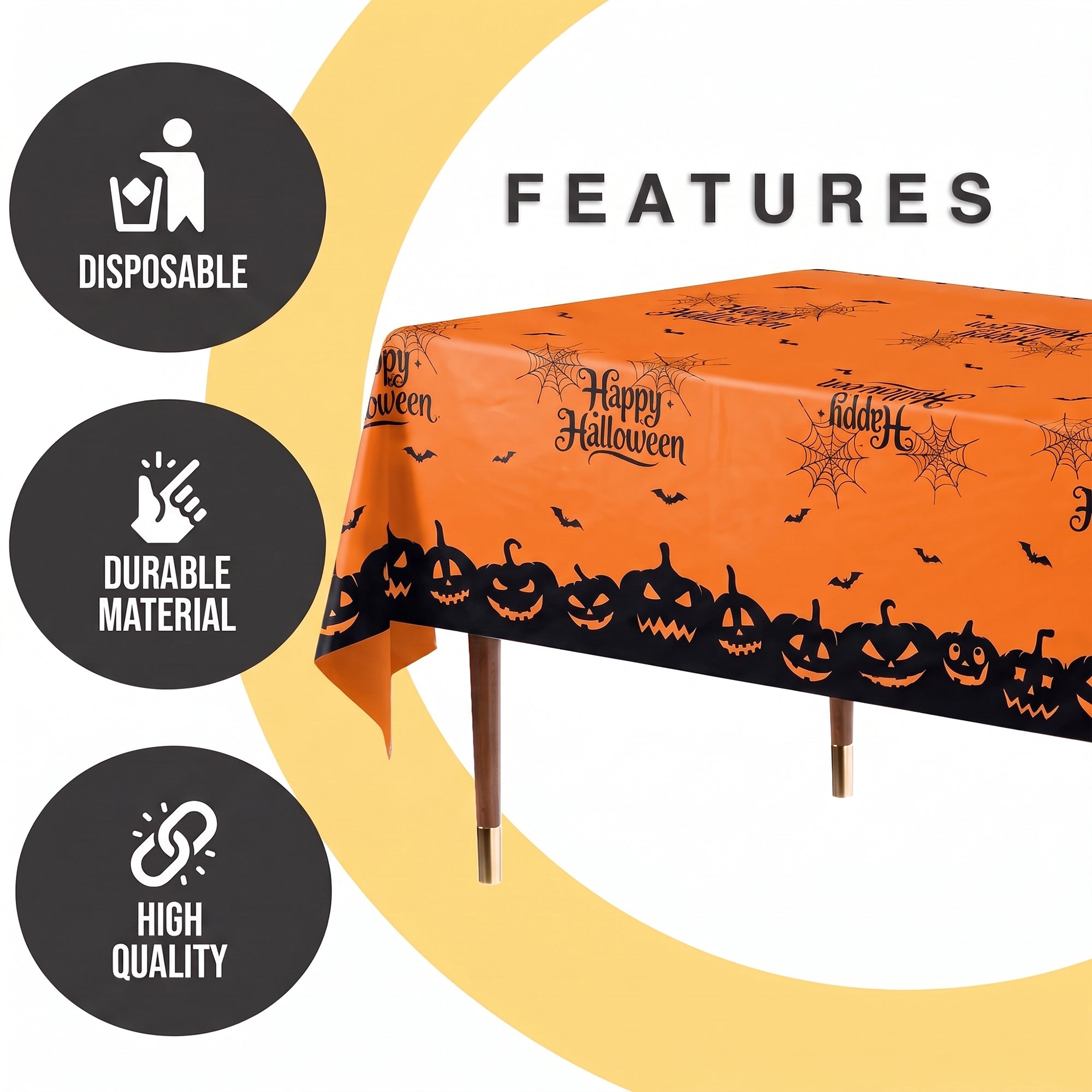 Happy Halloween Orange Plastic Table Cover | 54 in. x 108 in. | Case of 96