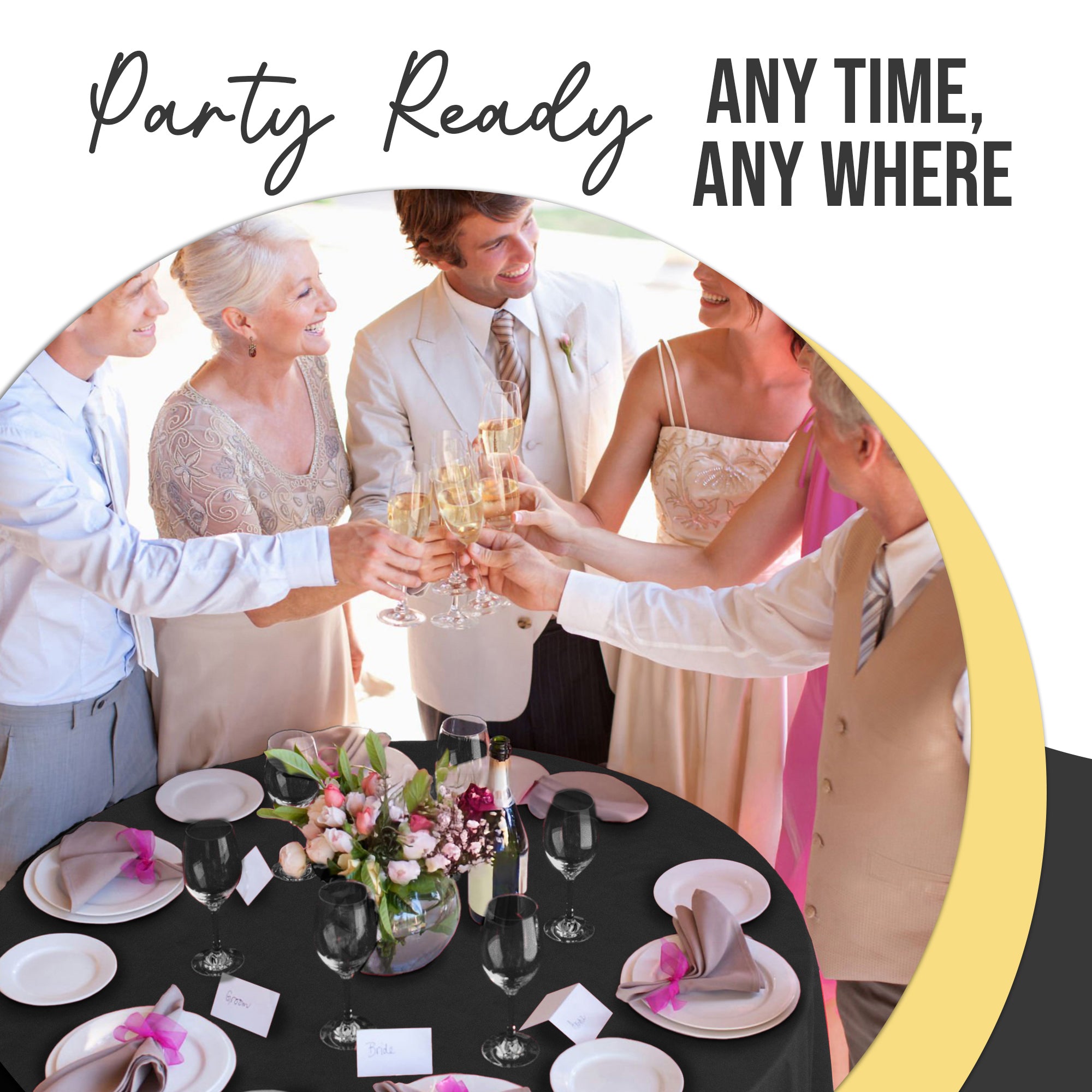 Premium Round Black Plastic Table Covers | 6 Pack | 84 in.
