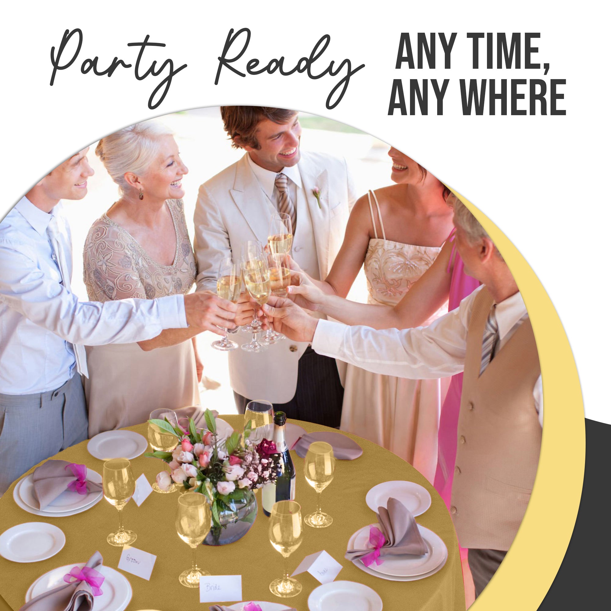 Premium Round Gold Plastic Table Cover | 84 in.