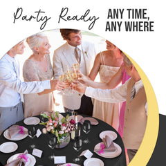 Premium Round Black Plastic Table Covers | 12 Pack | 84 in.