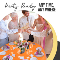 Premium Round Orange Plastic Table Covers | 6 Pack | 84 in.