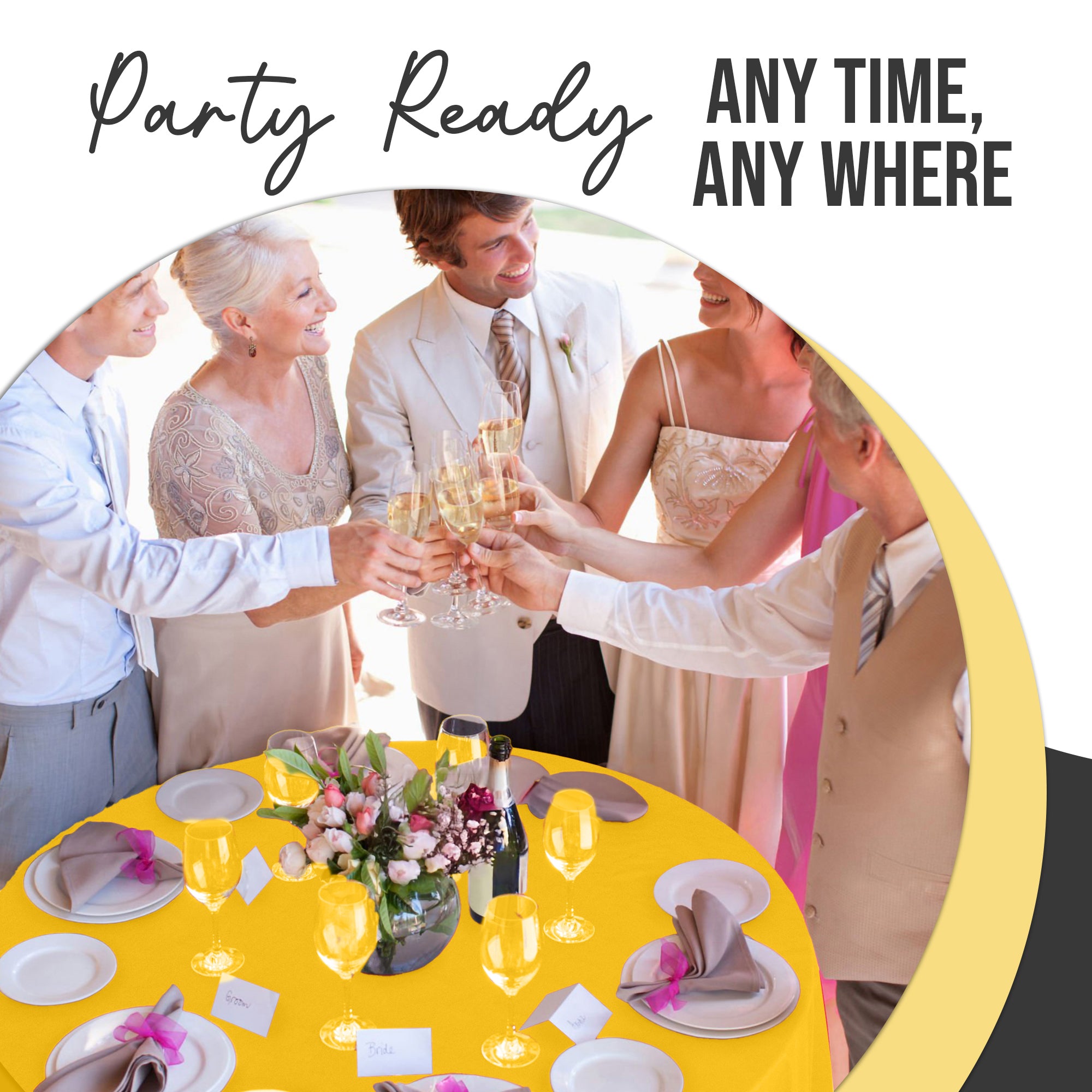 Premium Round Yellow Plastic Table Covers | 6 Pack | 84 in.