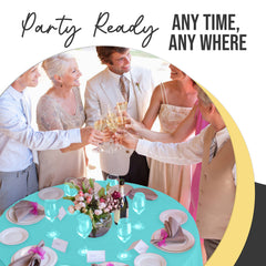 Premium Round Aqua Blue Plastic Table Covers | 6 Pack | 84 in.