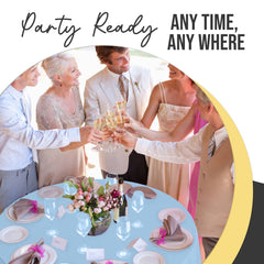 Premium Round Light Blue Plastic Table Covers | 6 Pack | 84 in.