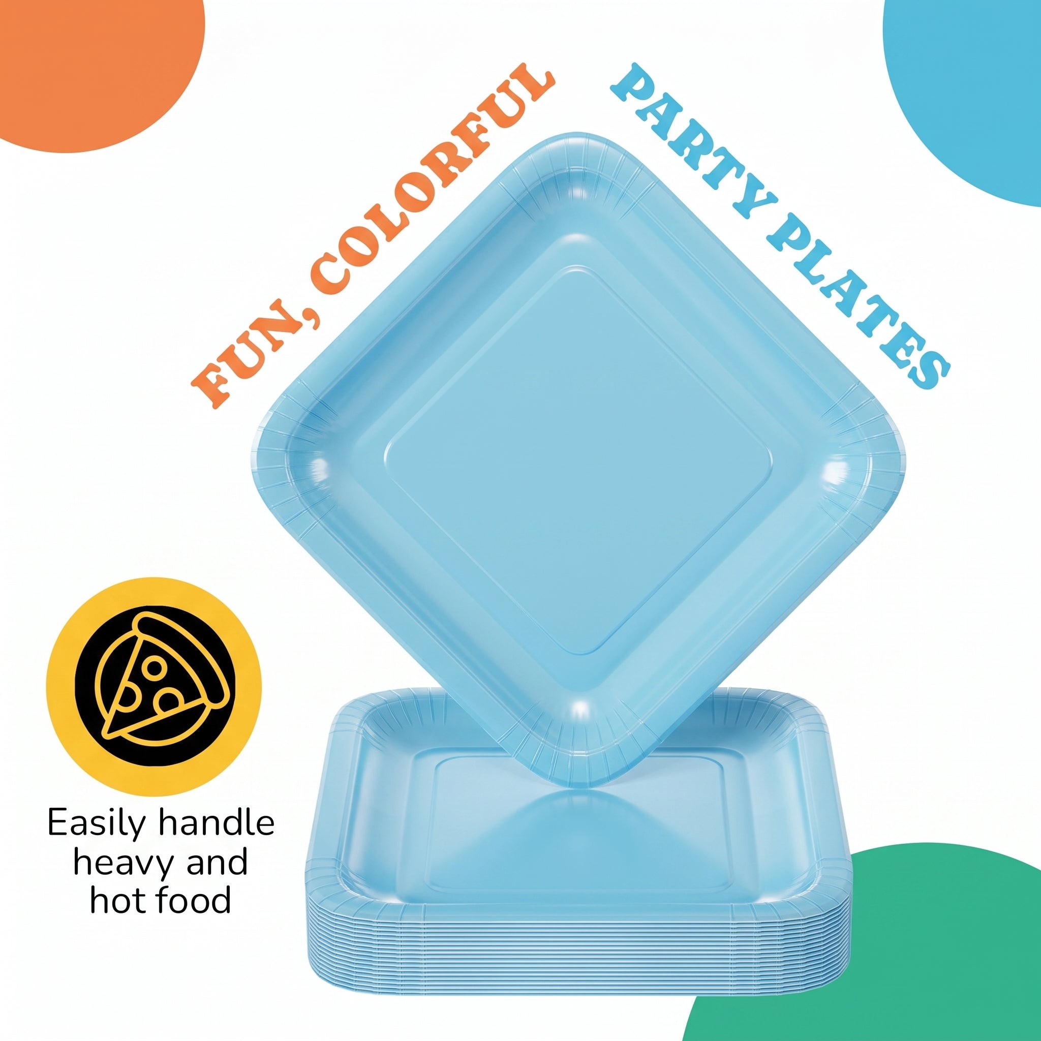 7 In. Light Blue Square Paper Plates - 50 Ct.