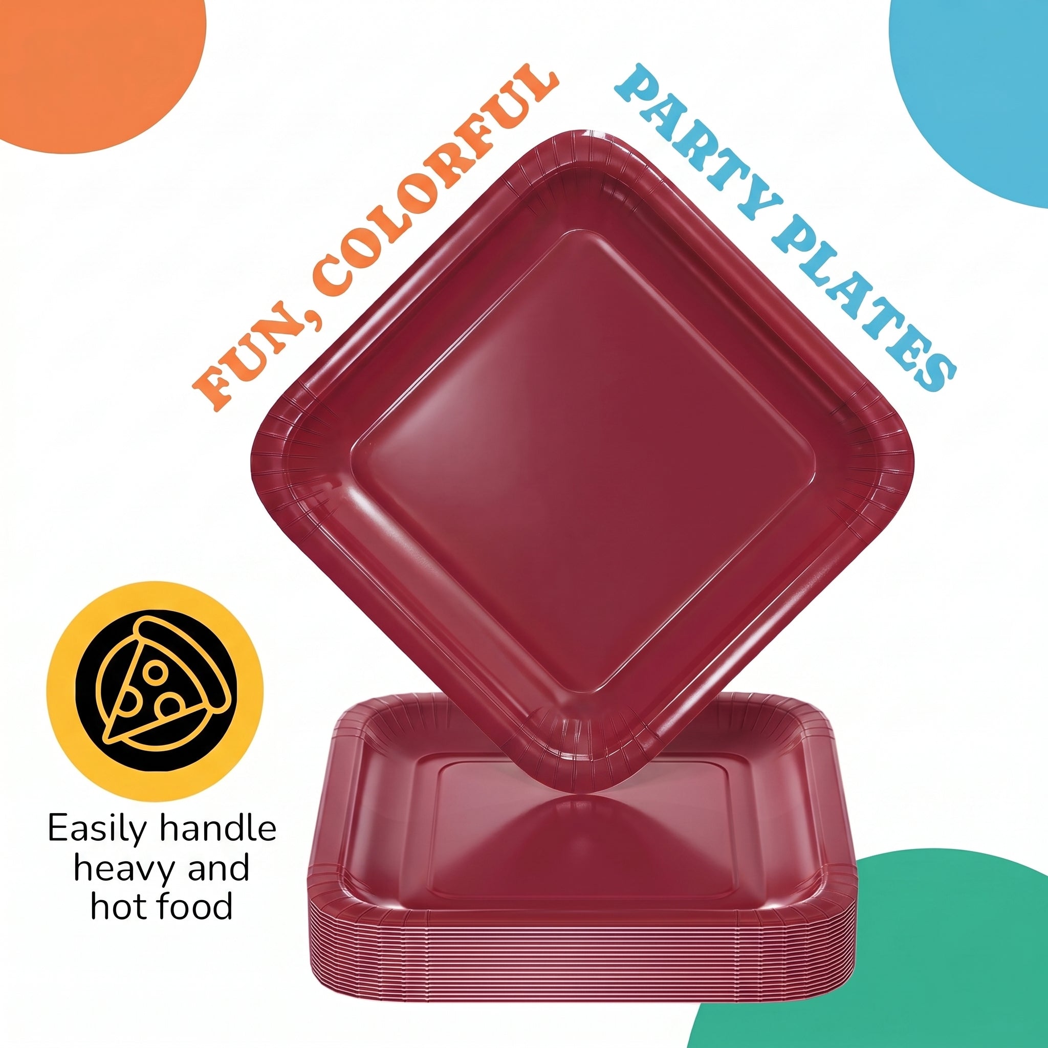 7 In. Burgundy Square Paper Plates - 50 Ct.