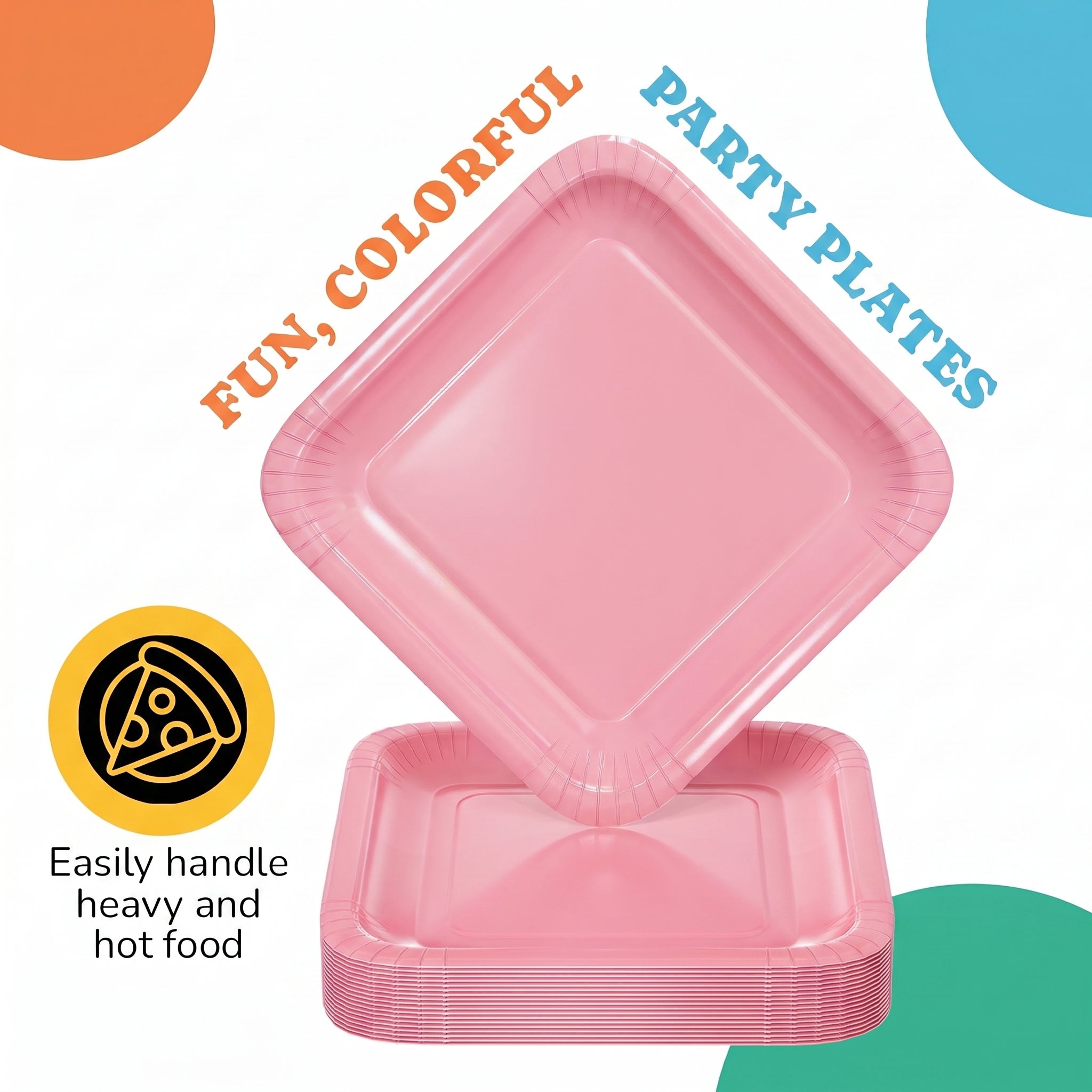 7 In. Pink Square Paper Plates - 50 Ct.