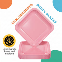 7 In. Pink Square Paper Plates - 50 Ct.