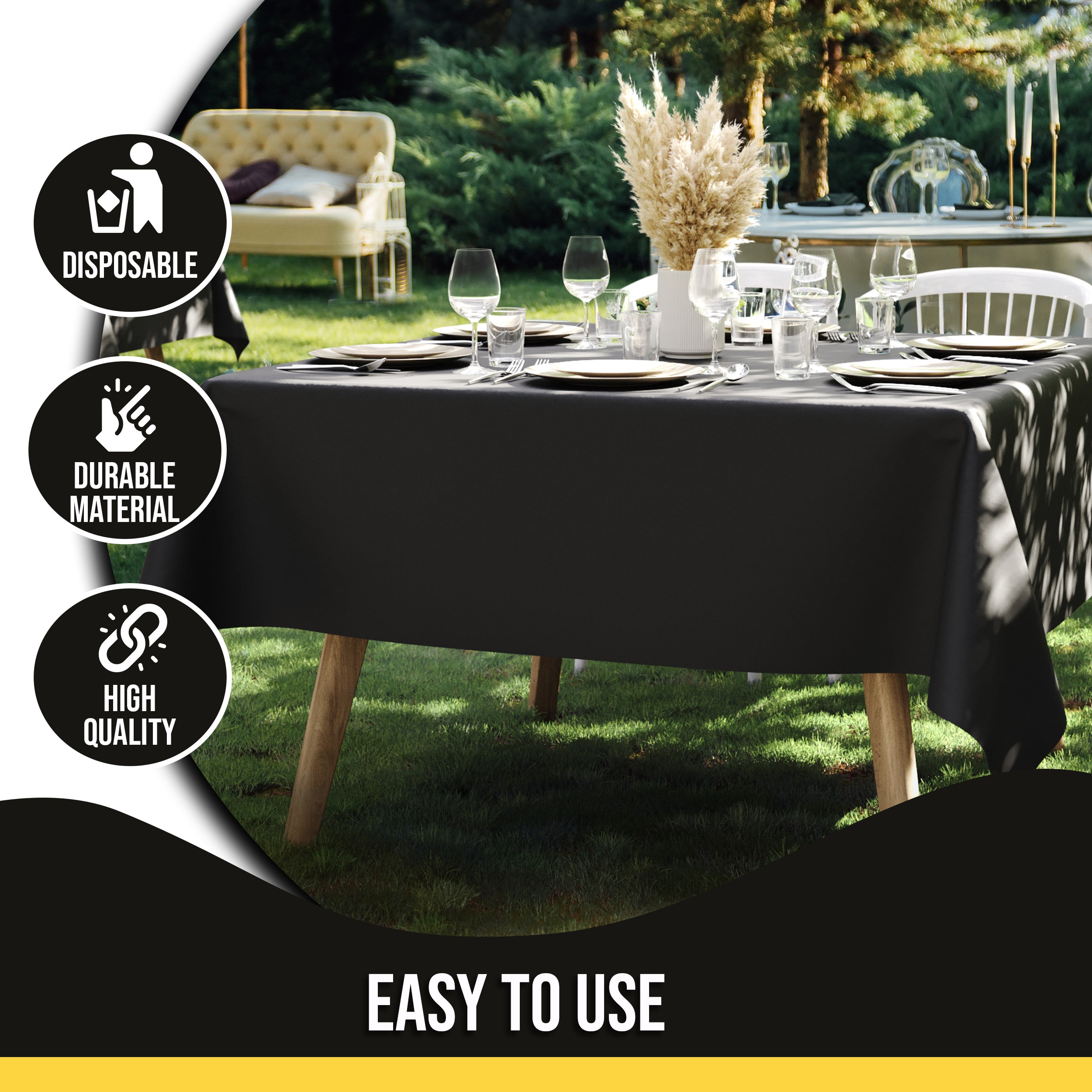 Premium Square Black Table Cover 70" x 70" | 1 Pack